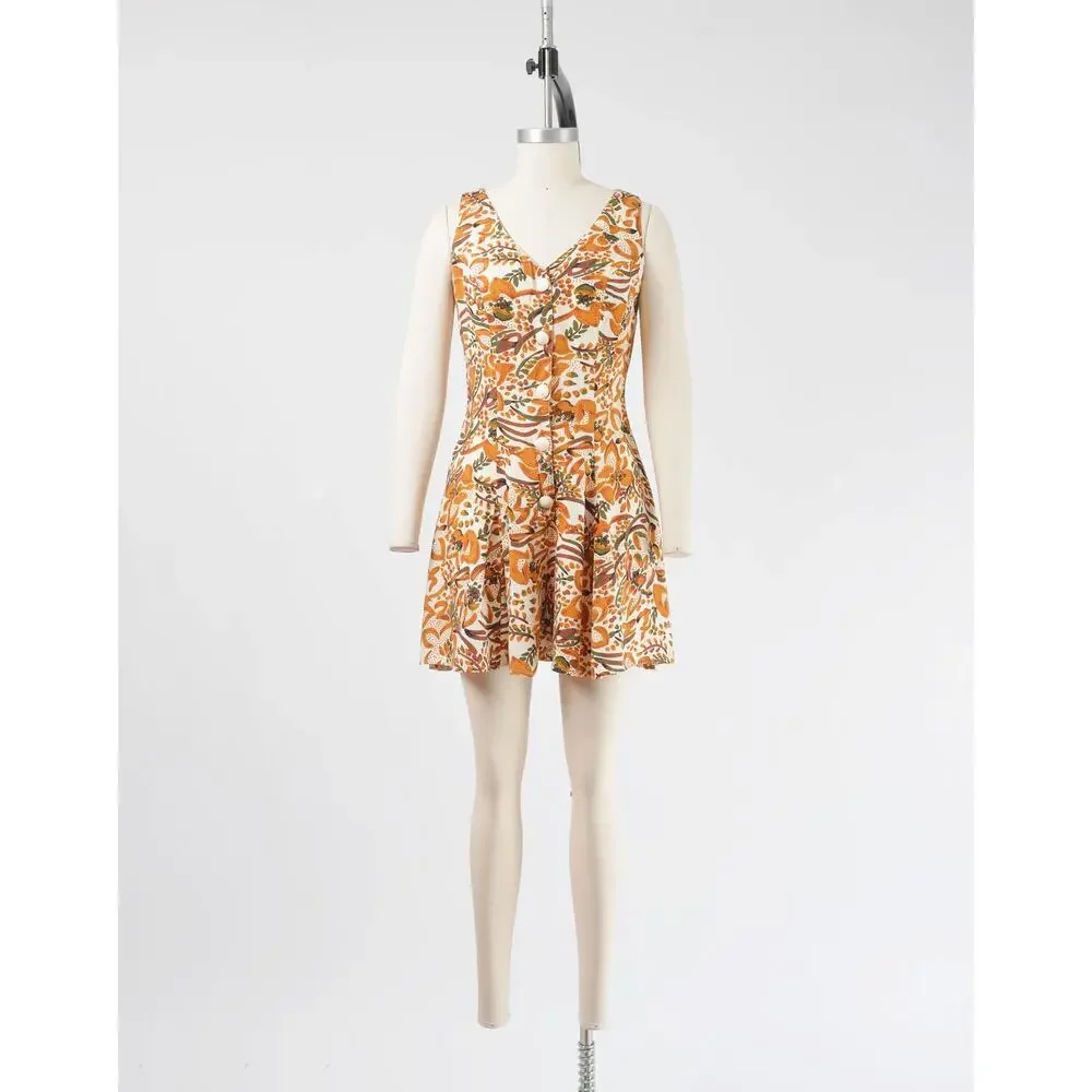 Vintage 90s Cream Floral Romper Full Wide Leg One Piece Jumper Playsuit XS S